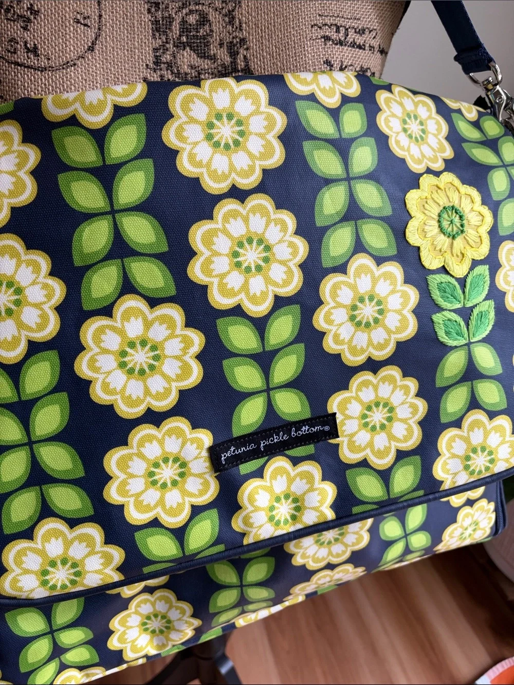 Petunia Pickle Bottom Boxy Convertible Diaper Bag Floral Navy Yellow